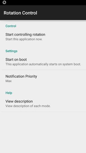 Capturas de pantalla del programa Rotation control para teléfono o tableta Android.