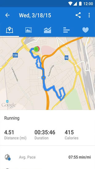 Capturas de tela do programa Runtastic: Running and Fitness em celular ou tablete Android.