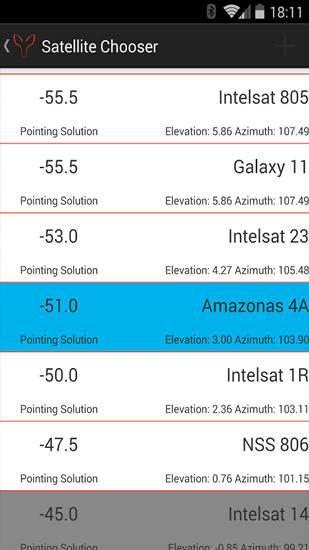 Screenshots of Satellite Dish Pointer program for Android phone or tablet.