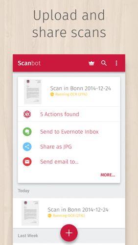 Screenshots of Scanbot - PDF document scanner program for Android phone or tablet.