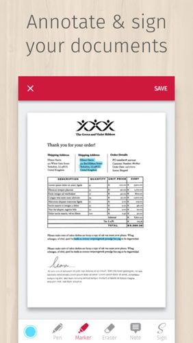 Capturas de tela do programa Scanbot - PDF document scanner em celular ou tablete Android.