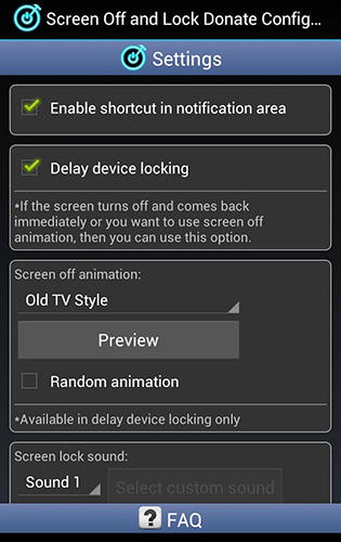 Les captures d'écran du programme Screen off and lock pour le portable ou la tablette Android.