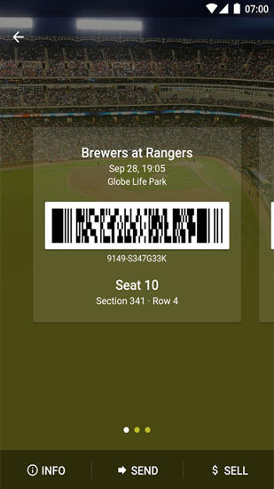 Capturas de tela do programa SeatGeek: Event Tickets em celular ou tablete Android.