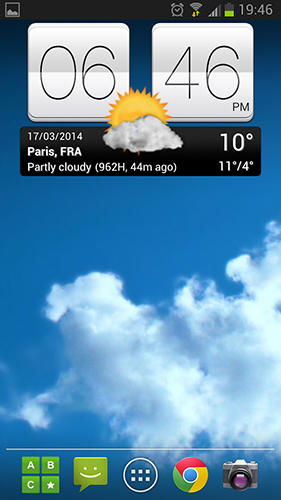 Screenshots of Sense v2 flip clock and weather program for Android phone or tablet.