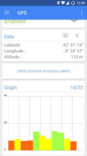 Capturas de pantalla del programa Sensors multitool para teléfono o tableta Android.