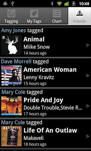 Screenshots of Shazam program for Android phone or tablet.