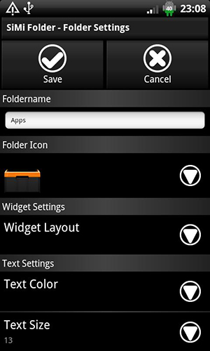 Screenshots of SiMi folder widget program for Android phone or tablet.