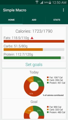 Télécharger gratuitement Simple macro - Calorie counter pour Android. Programmes sur les portables et les tablettes.