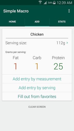 Capturas de tela do programa Simple macro - Calorie counter em celular ou tablete Android.