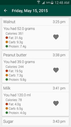 Les captures d'écran du programme Simple macro - Calorie counter pour le portable ou la tablette Android.