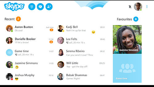 Les captures d'écran du programme Skype pour le portable ou la tablette Android.