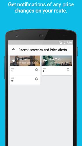 Screenshots of Skyscanner program for Android phone or tablet.