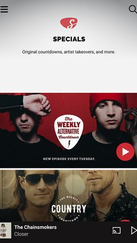 Capturas de pantalla del programa Slacker radio para teléfono o tableta Android.