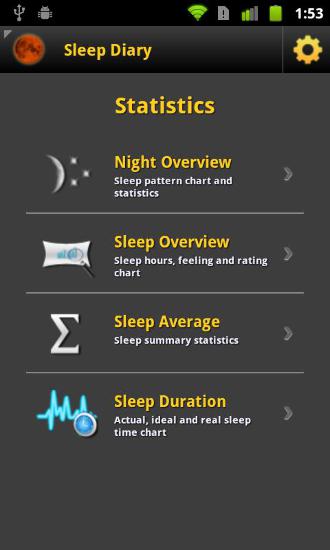 Les captures d'écran du programme Sleep Diary pour le portable ou la tablette Android.