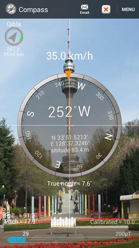 Screenshots of Smart compass program for Android phone or tablet.