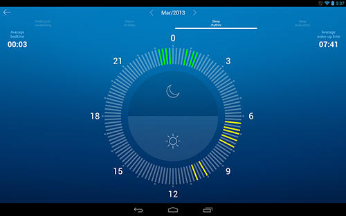 アンドロイドの携帯電話やタブレット用のプログラムSmart sleep manager のスクリーンショット。