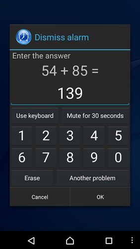 アンドロイドの携帯電話やタブレット用のプログラムSmart alarm free のスクリーンショット。