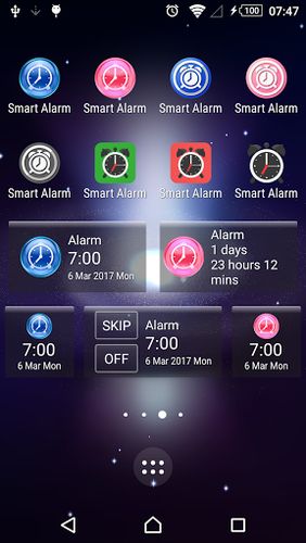 Les captures d'écran du programme Smart alarm free pour le portable ou la tablette Android.