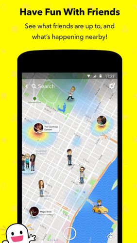 アンドロイドの携帯電話やタブレット用のプログラムSnapchat のスクリーンショット。