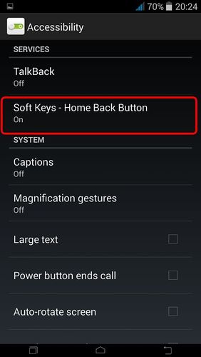 アンドロイドの携帯電話やタブレット用のプログラムSoft keys - Home back button のスクリーンショット。