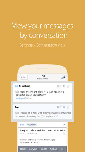 Les captures d'écran du programme SolMail: All in One Email pour le portable ou la tablette Android.
