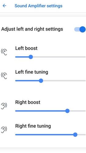 Les captures d'écran du programme Sound amplifier pour le portable ou la tablette Android.