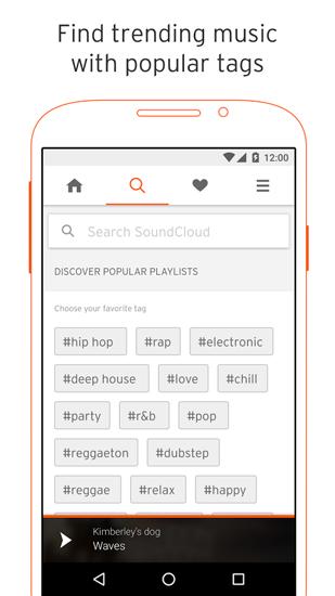 Les captures d'écran du programme SoundCloud pour le portable ou la tablette Android.