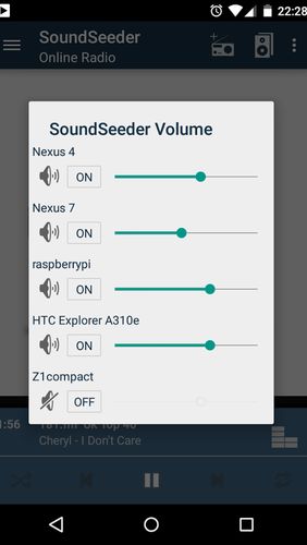 Les captures d'écran du programme SoundSeeder pour le portable ou la tablette Android.