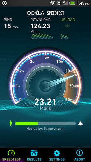 Screenshots of Speedtest program for Android phone or tablet.