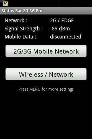 Screenshots of Status bar 2G-3G program for Android phone or tablet.