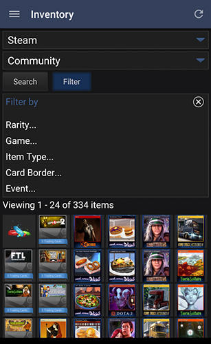 Screenshots of Steam program for Android phone or tablet.