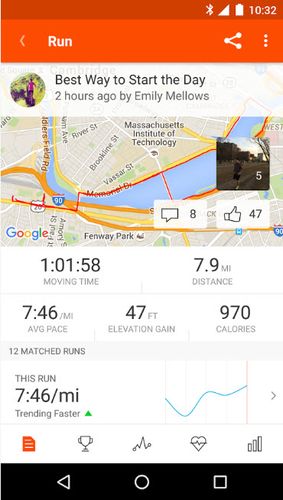 Screenshots of Strava running and cycling GPS program for Android phone or tablet.