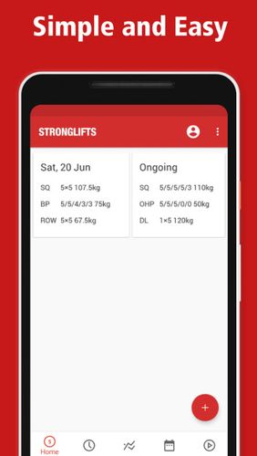 Screenshots des Programms StrongLifts 5x5: Workout gym log & Personal trainer für Android-Smartphones oder Tablets.