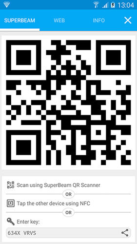 Les captures d'écran du programme SuperBeam: WiFi direct share pour le portable ou la tablette Android.