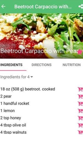 アンドロイドの携帯電話やタブレット用のプログラムSuperFood - Healthy Recipes のスクリーンショット。