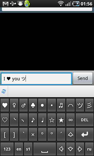 Screenshots des Programms Symbols keyboard and text art für Android-Smartphones oder Tablets.