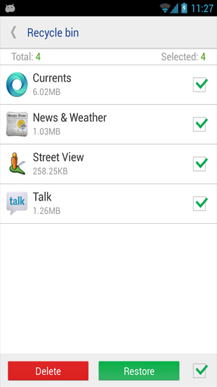 Screenshots des Programms System App Remover für Android-Smartphones oder Tablets.