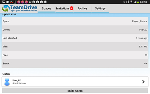 Les captures d'écran du programme Team drive pour le portable ou la tablette Android.