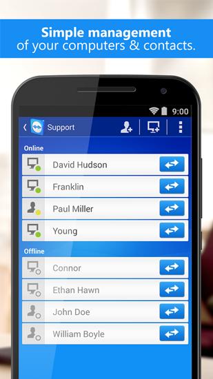 Capturas de pantalla del programa TeamViewer para teléfono o tableta Android.
