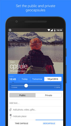 Screenshots of Telecapsule: Time Capsule program for Android phone or tablet.
