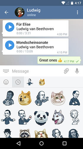 Screenshots of Telegram program for Android phone or tablet.