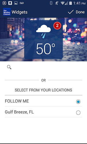 Screenshots of The weather channel program for Android phone or tablet.