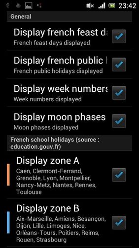 Les captures d'écran du programme The calendar pro pour le portable ou la tablette Android.