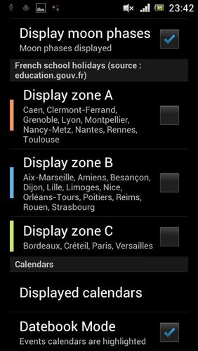 Les captures d'écran du programme The calendar pro pour le portable ou la tablette Android.