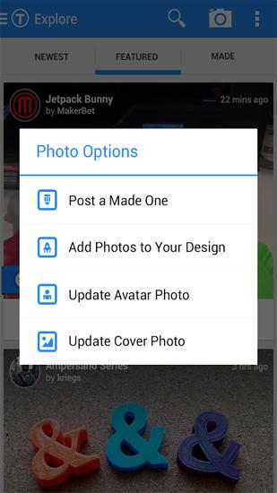 Screenshots of Thingiverse program for Android phone or tablet.