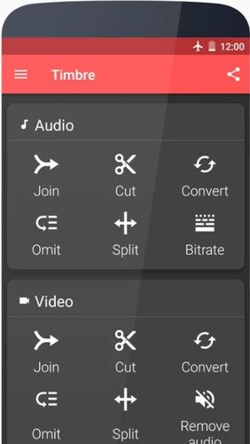 アンドロイドの携帯電話やタブレット用のプログラムTimbre: Cut, join, convert mp3 video のスクリーンショット。