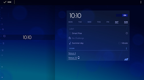 Les captures d'écran du programme Timely alarm clock pour le portable ou la tablette Android.