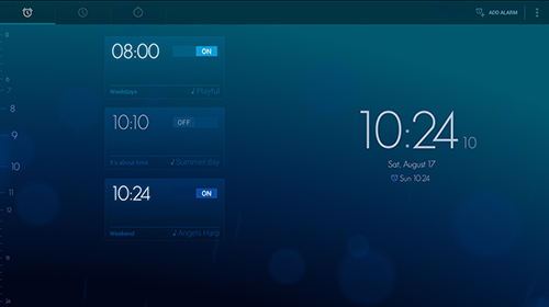 Screenshots of Timely alarm clock program for Android phone or tablet.