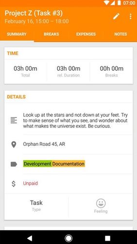 Screenshots of Timesheet - Time Tracker program for Android phone or tablet.