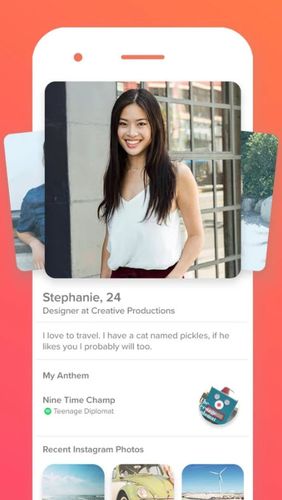 Les captures d'écran du programme Tinder pour le portable ou la tablette Android.